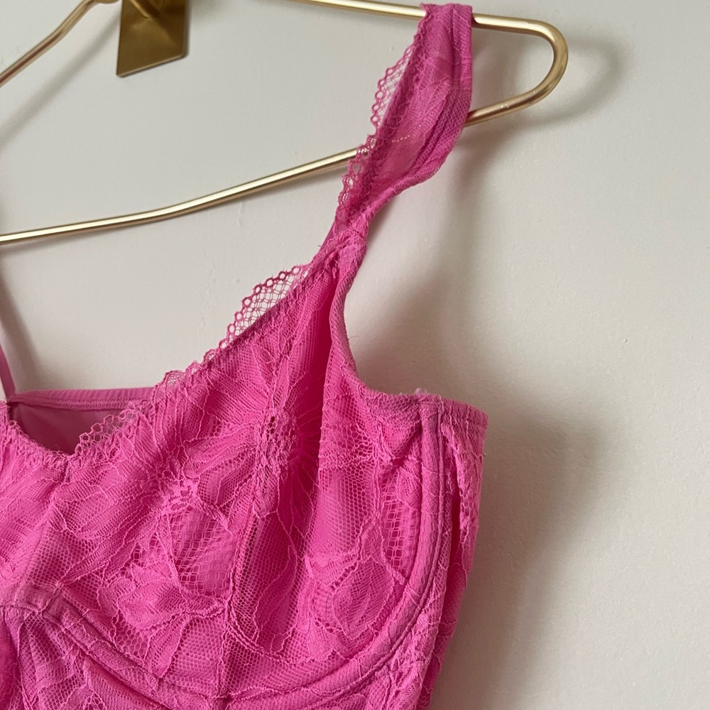 Women's Lace feminine festival trendy vibrant Corset Fuchsia Pink (check photos) - Picture 4 of 11